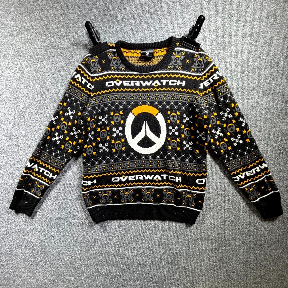 Overwatch Sweater Men XL Black Multi Knit Blizzard/ThinkGeek Ugly Christmas Cozy